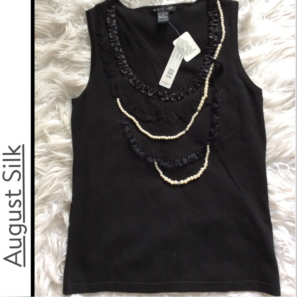 NWT August Silk Pearls and Lace Knit Tank